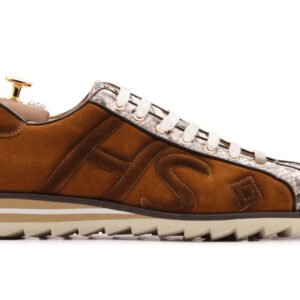 Braune Wildleder- und Python-Sneaker